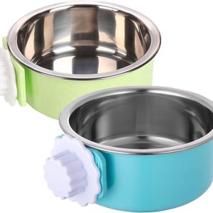 Dog Crate Bowl, Hanging Stainless Steel Removable Pet Crate Water & Food Bowls, Pet Cage Feeder Container Coop Cup for Cat Puppy Birds Rats Guinea Pigs Rabbit Hamster (2PCS)