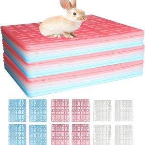 12 Pack Rabbit Cage Mat, Plastic Small Animal Feet Pads with Snap Joint, Durable Cats Dogs Floor Mat for Pet Chinchilla Guinea Pig Bunny, 3 Assorted Colors