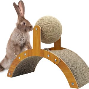 Fhiny Rabbit Scratch Toy, Natural Sisal Rabbit Scratching Ball with Cardboard Pad 2-in-1 Bunny Claw Scratcher Interactive Toys Nail Scratching Post for Indoor Pets Kittens Ferrets Small Animals
