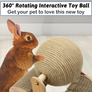 Fhiny Rabbit Scratch Toy, Natural Sisal Rabbit Scratching Ball Sisal Rope Bunny Claw Scratcher Rotating Ball Interactive Toys Nail Scratching Post for Indoor Pets Kittens Ferrets Small Animals