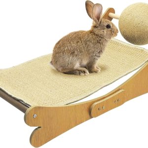Fhiny Rabbit Scratch Toy, Natural Sisal Bunny Scratching Ball with Sisal Pad Scratcher Bed Hammock Bunny Claw Interactive Toys Mini Beach Chair Nail Scratching Post Mat Lounge for Indoor Kitten Ferret