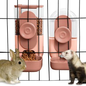 Lemtrflo Hanging Automatic Food Water Dispenser,Gravity Rabbit Feeder and Water Dispenser Set for Bunny Chinchilla Guinea Pig Hedgehog Ferret