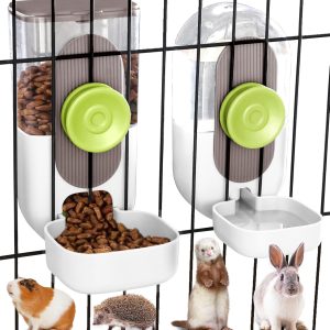 Kenond Hanging Automatic Pet Food Water Dispenser, 35oz Rabbit Feeder Guinea Pig Water Bottle Food Feeder for Ferret Guinea Pig Rabbit(White)